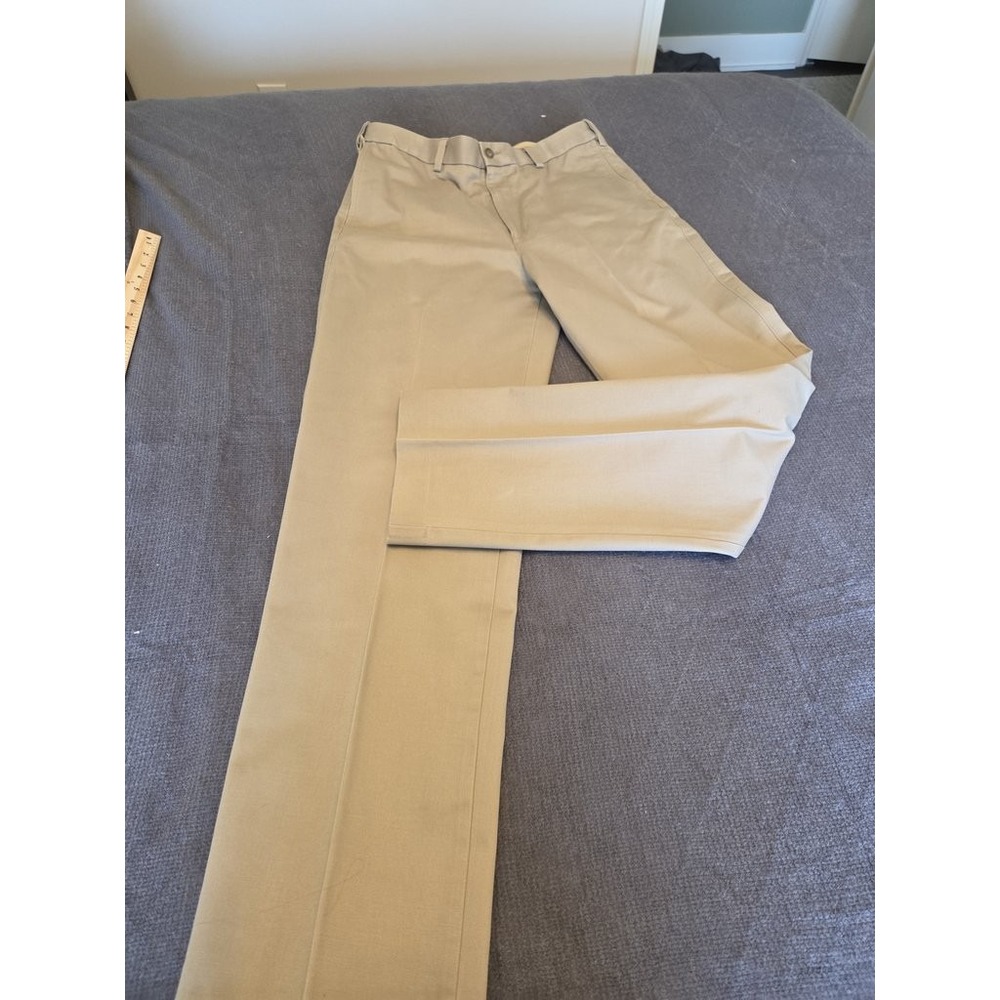 Savane Men Khaki Chino Pants 30x34 Tailored2U Comfort Waist Flat Front Tan Twill